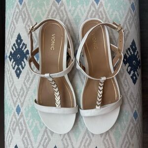 Vionic Port Cali White Wedge Strappy Leather Sandal Size 10